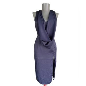 ASOS Petite Satin Dark Blue Back Cut Out Midi Dress Size 2